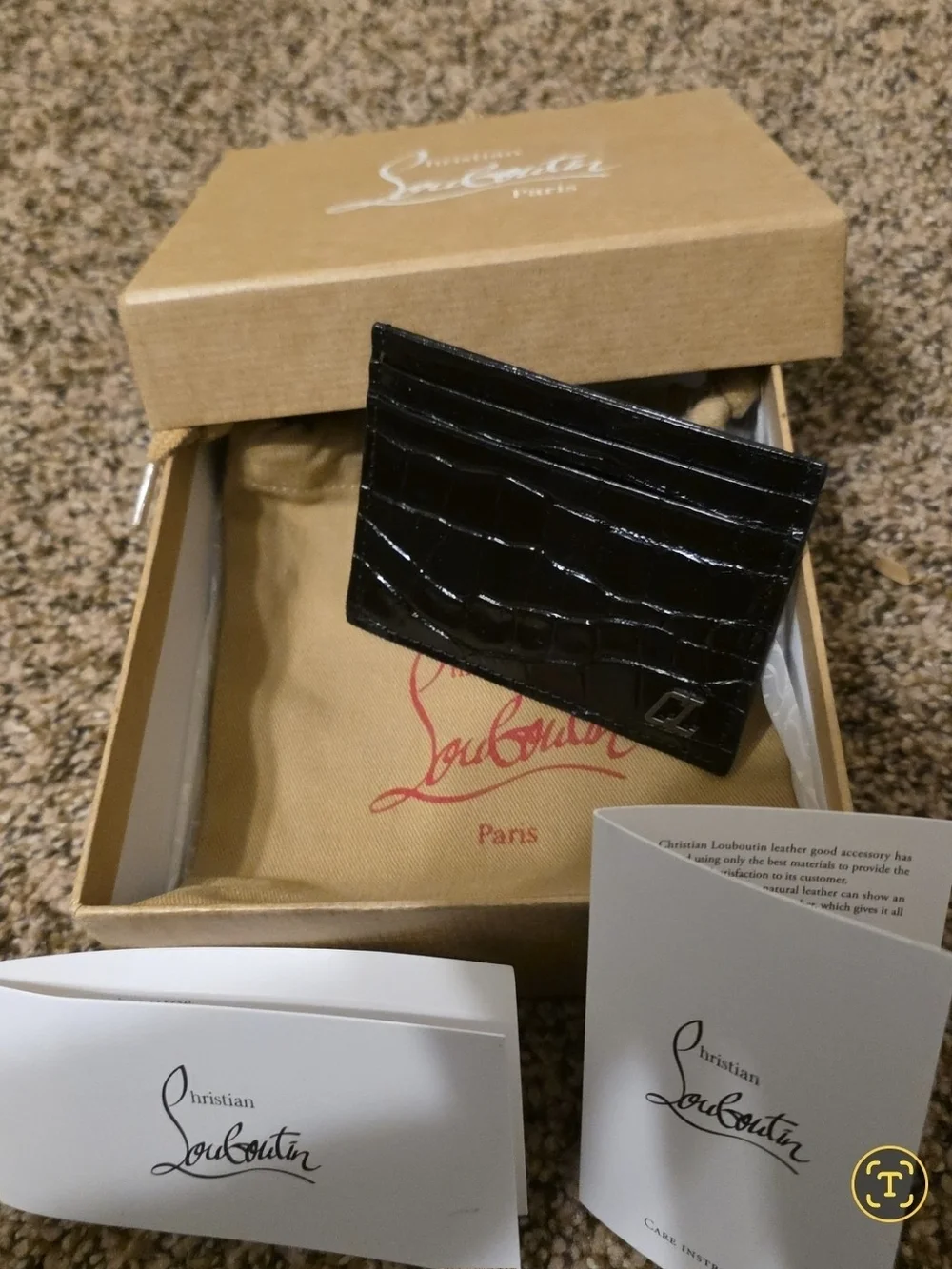 Christian Louboutin Black Croc-Embossed Card Sleeve/ BNIB